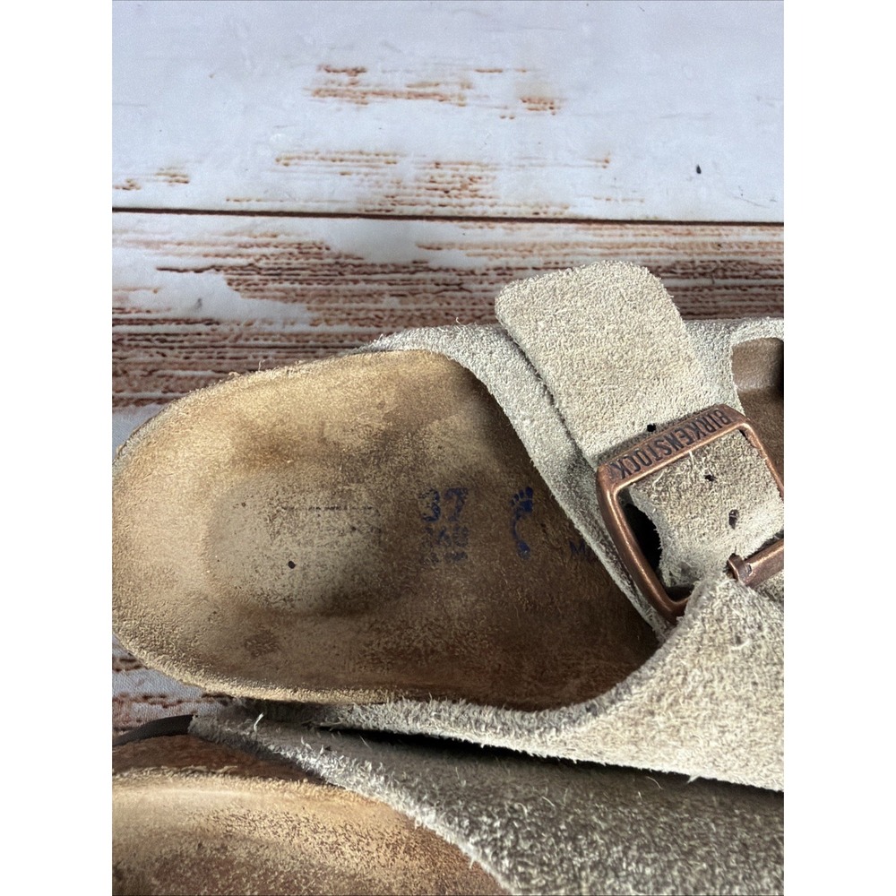 Birkenstock Arizona EU37 US 6.5 Suede Double Buckle Slide Sandals Beige - Picture 6 of 7